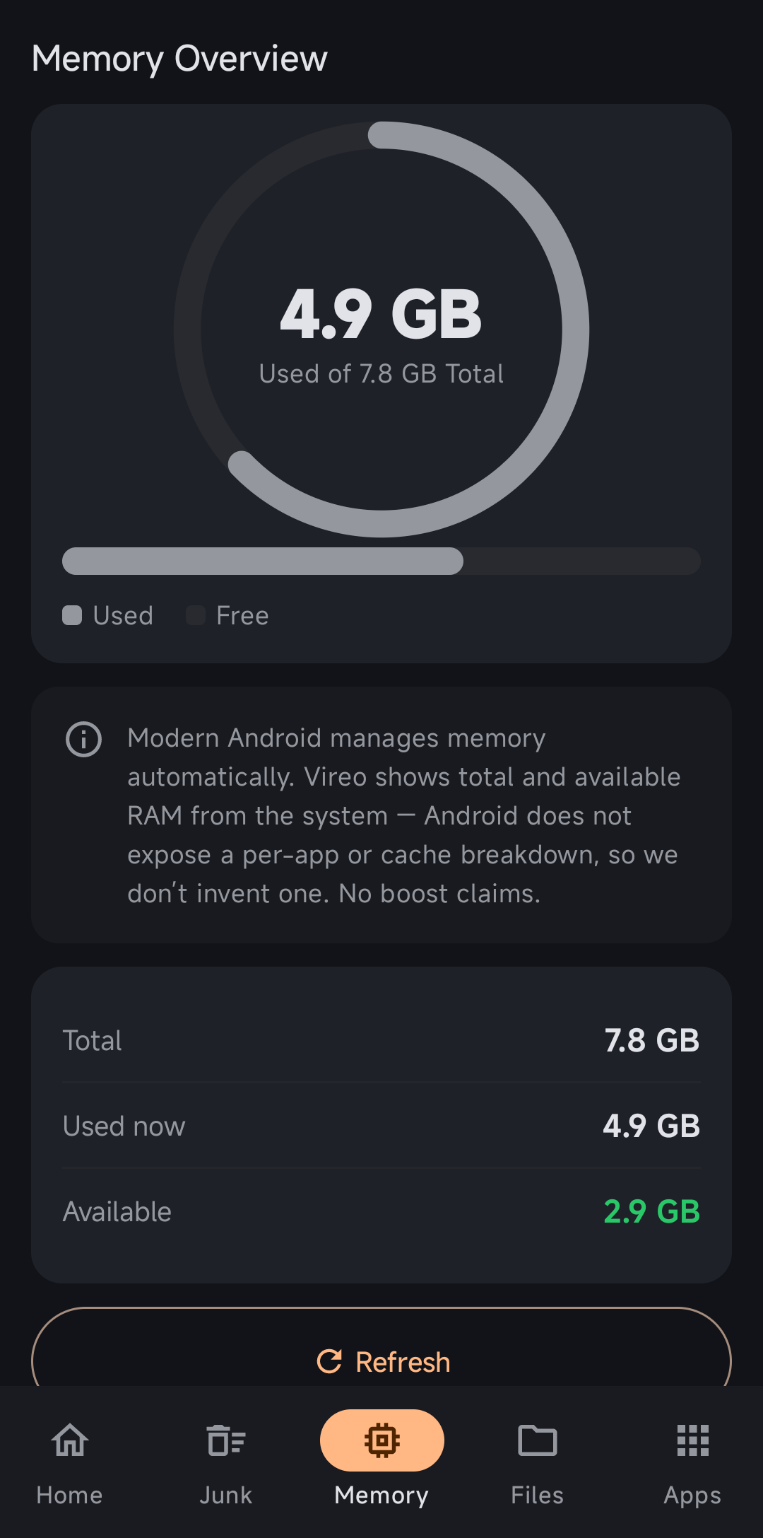 Memory overview: read-only facts, no boost button